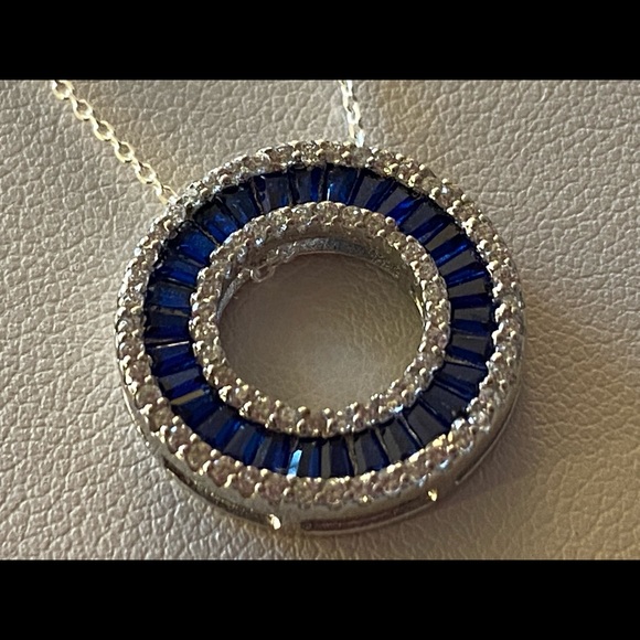 Silver w/Blue Circle Pendant on 925 Italy Chain 18 - Picture 6 of 13